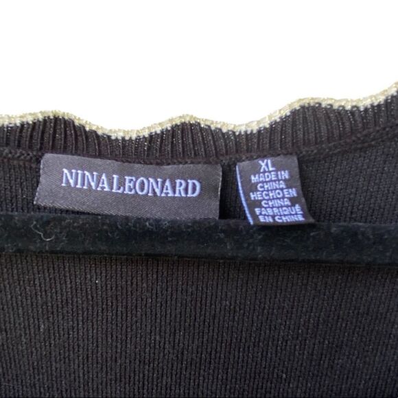 Nina Leonard Wm’s Sz XL Black Gold Thick Knit Scalloped Bell Sweater Dress - Picture 5 of 5